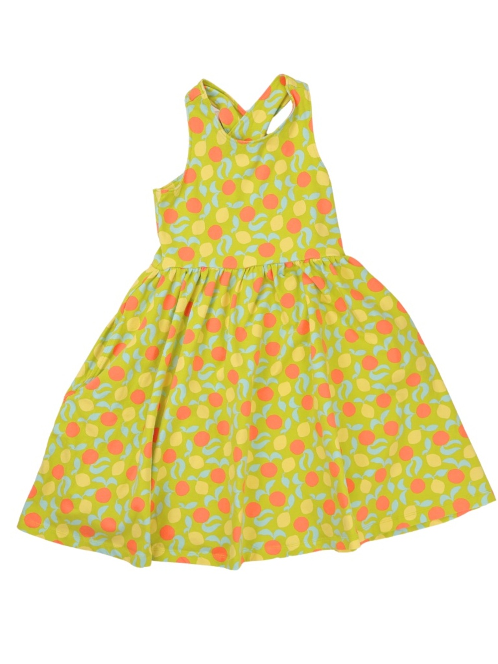 Hanna Andersson Citrus Print Cross Back Dress Girls Size 8 Fruit Print